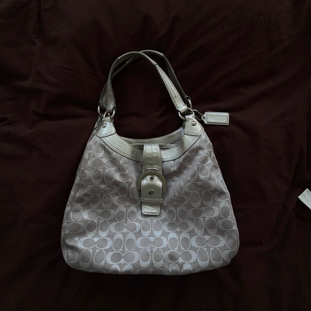 Vintage Metallic Coach Shoulder Bag with Buckle